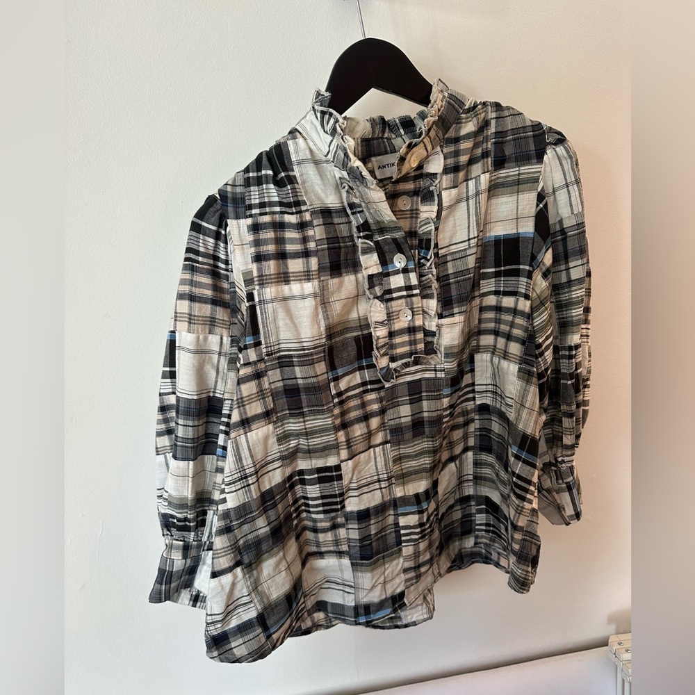 ANTIK BATIK Jerro Ruffle-trimmed Patchwork Checked Blouse